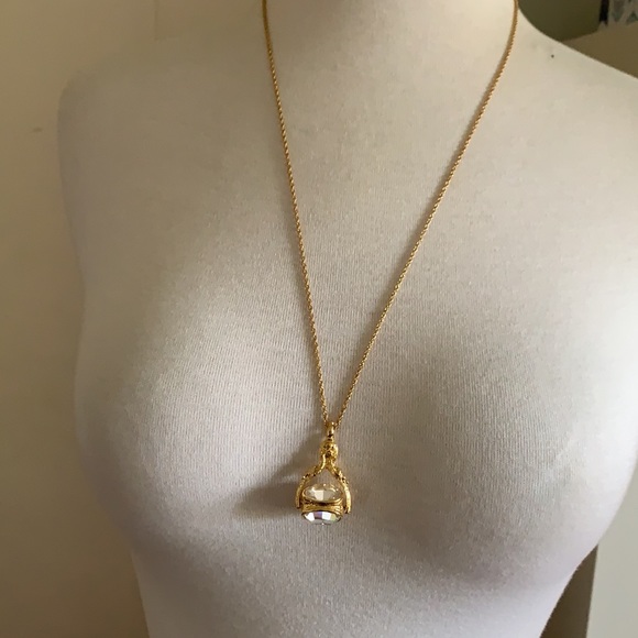 Vintage Joan Rivers Crystal Fidget Spin Gold Tone Necklace - Picture 3 of 12